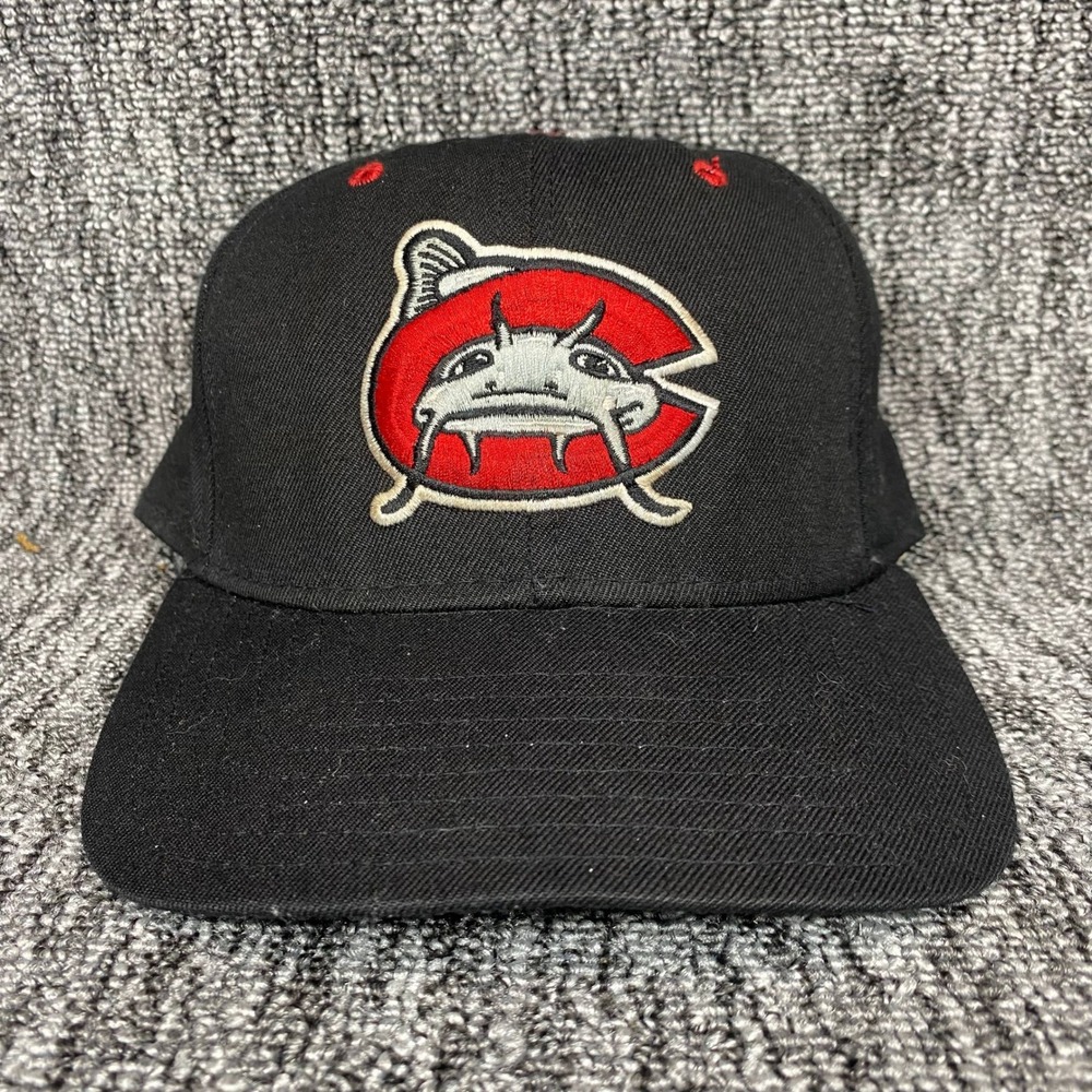 VTG Columbus Catfish MiLB Baseball Hat Cap Black DeLONG Med Lg Made in USA